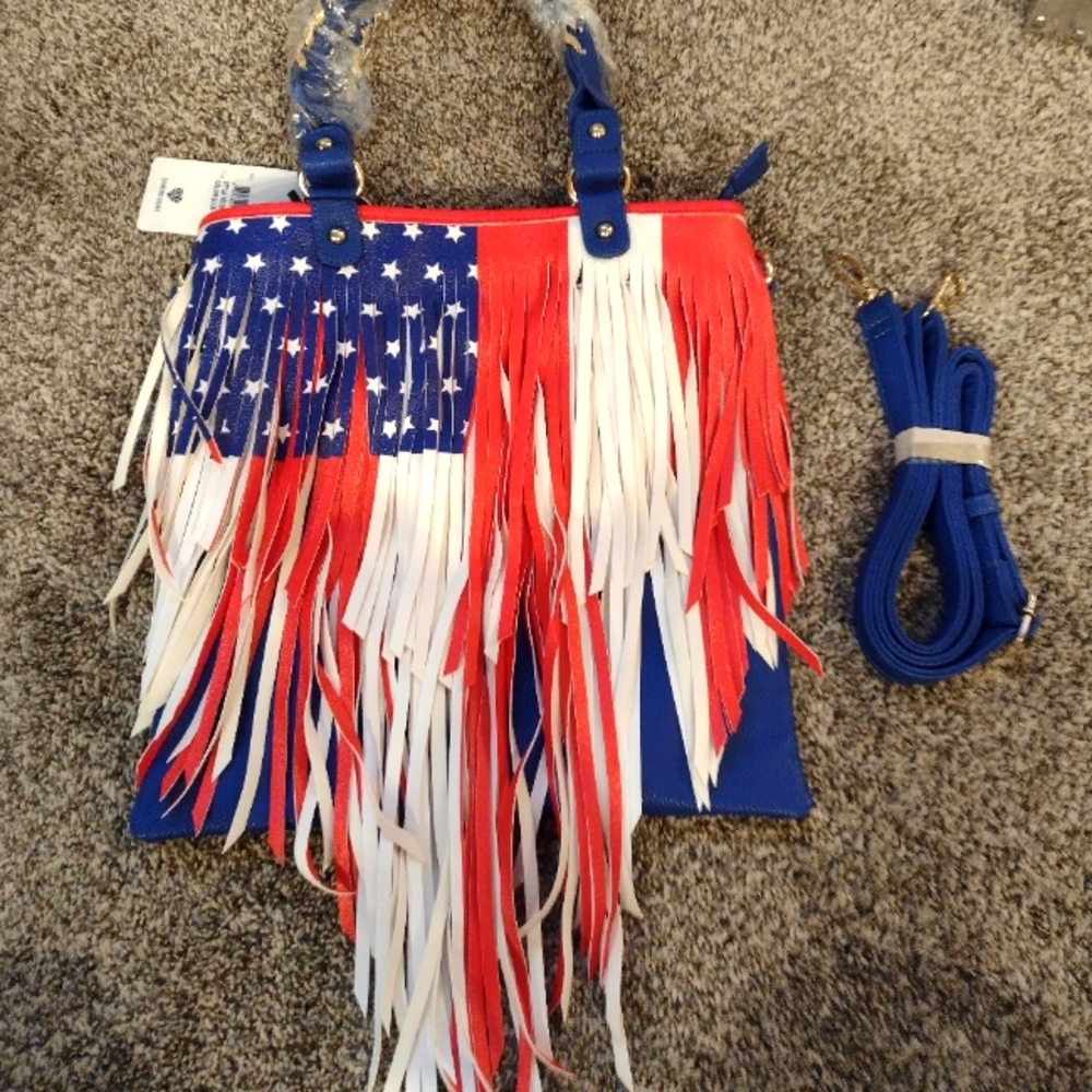 American Flag handbag with fringe